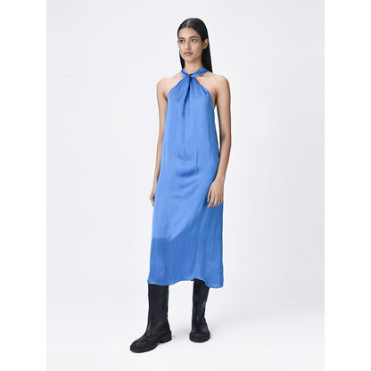 Genes Lecoanet Hemant Women's Halter Neck Blue A-Line Dress