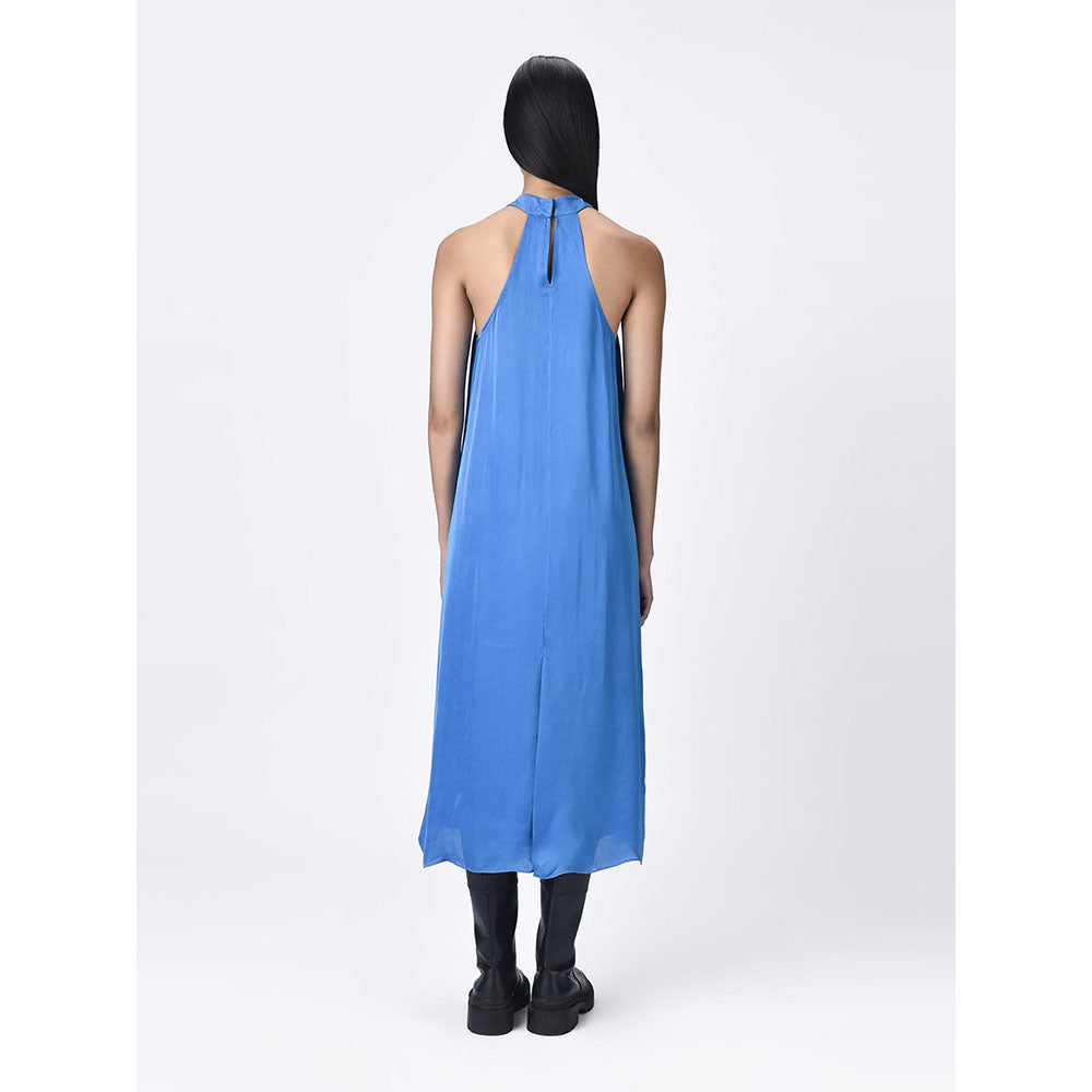 Genes Lecoanet Hemant Women's Halter Neck Blue A-Line Dress