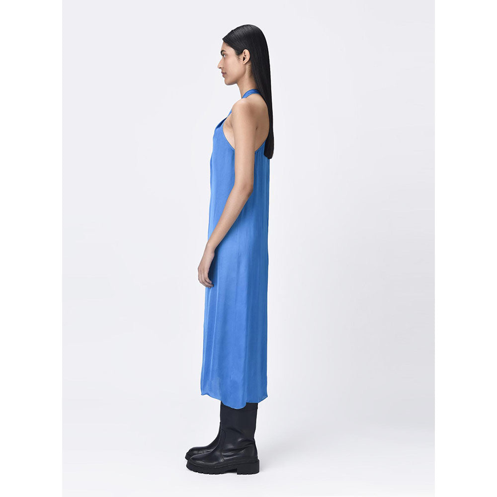 Genes Lecoanet Hemant Women's Halter Neck Blue A-Line Dress