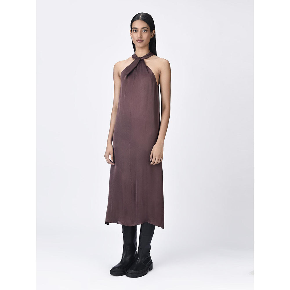 Genes Lecoanet Hemant Women's Halter Neck Brown A-Line Dress