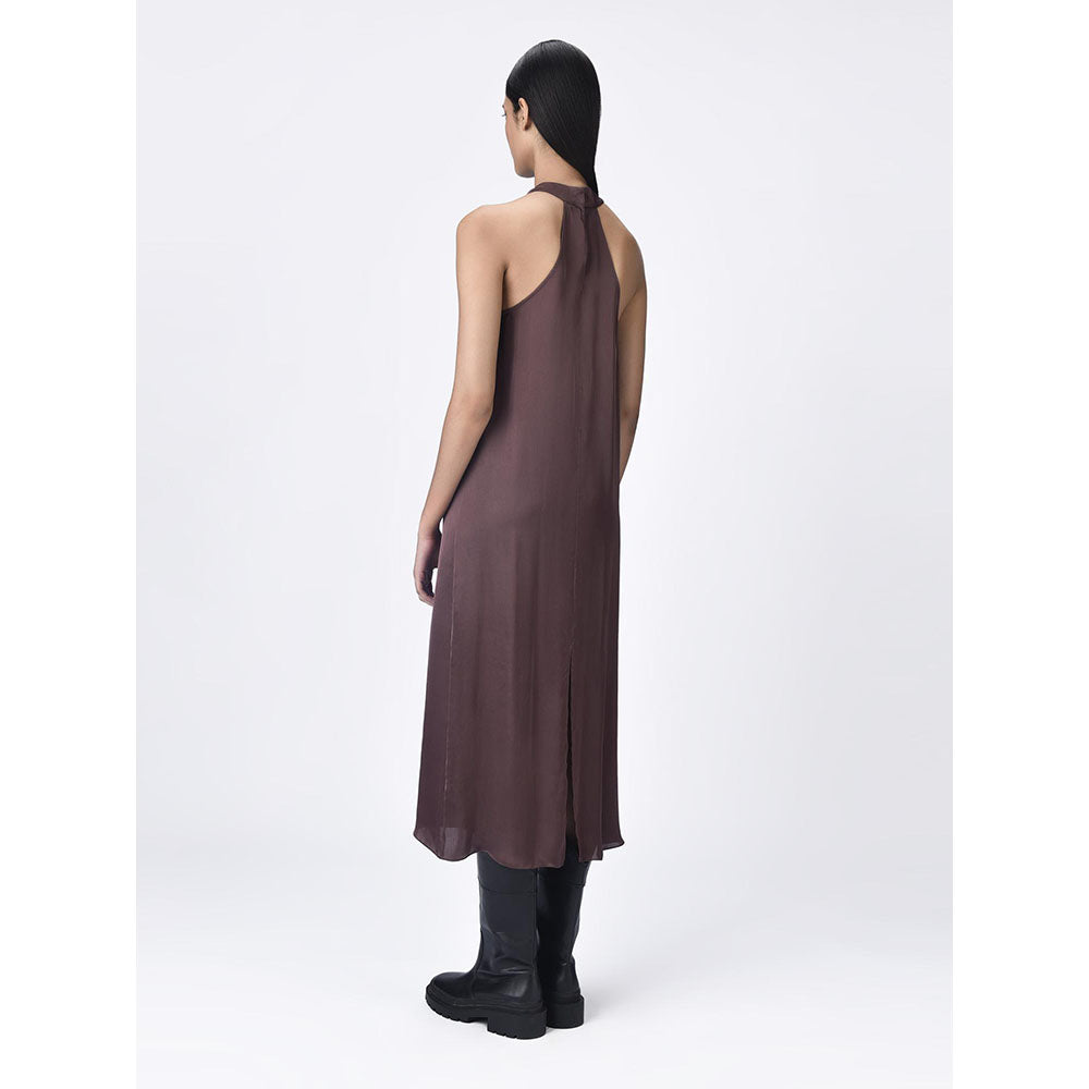 Genes Lecoanet Hemant Women's Halter Neck Brown A-Line Dress