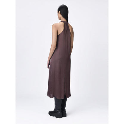 Genes Lecoanet Hemant Women's Halter Neck Brown A-Line Dress