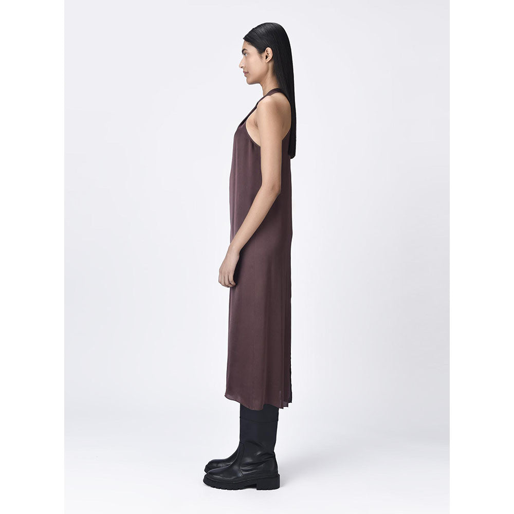 Genes Lecoanet Hemant Women's Halter Neck Brown A-Line Dress