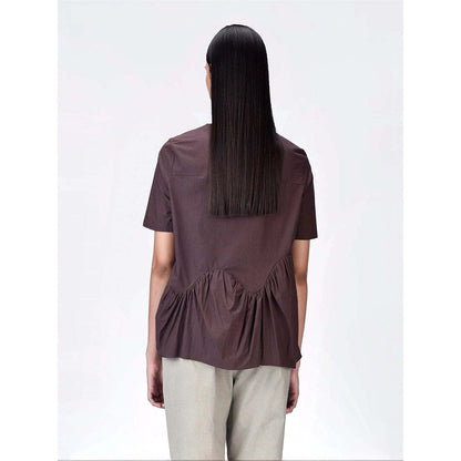 Genes Lecoanet Hemant Women's Brown Cotton Round Neck Solid Half Sleeves Top