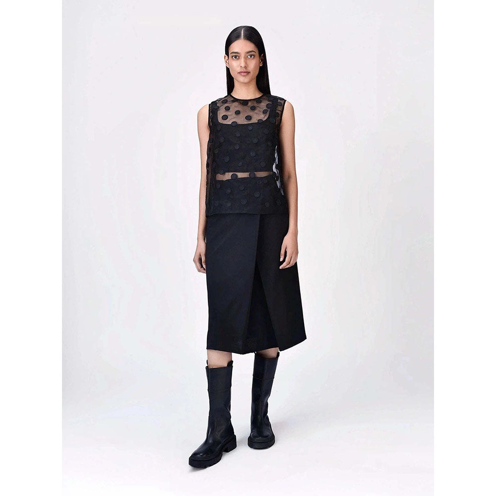 Genes Lecoanet Hemant Women's Organza Round Neck Solid Embroidered Sleeveless Top