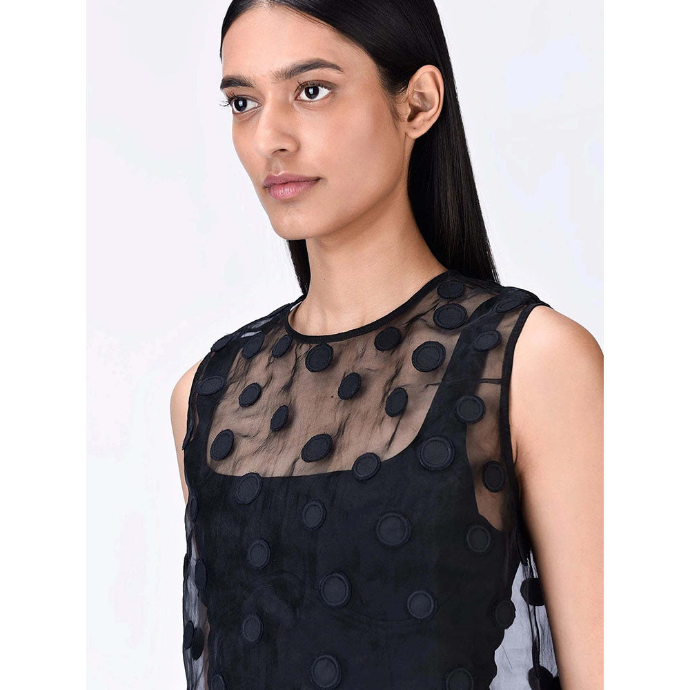 Genes Lecoanet Hemant Women's Organza Round Neck Solid Embroidered Sleeveless Top