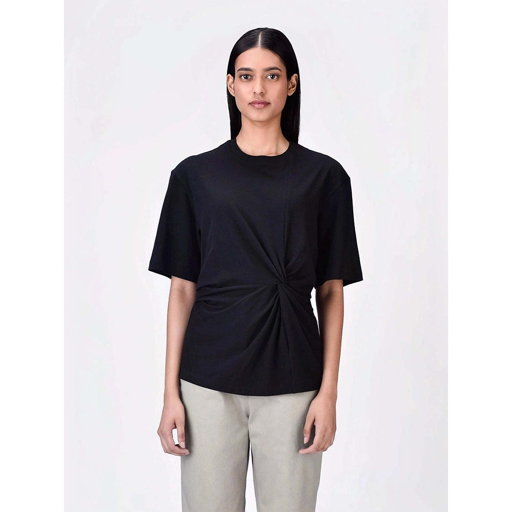 Genes Lecoanet Hemant Women's Cotton Round Neck Solid Half Sleeves Regular Top