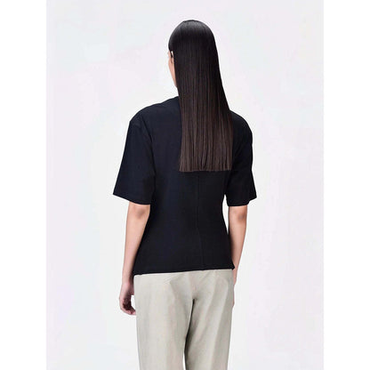 Genes Lecoanet Hemant Women's Cotton Round Neck Solid Half Sleeves Regular Top