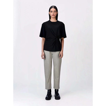 Genes Lecoanet Hemant Women's Cotton Round Neck Solid Half Sleeves Regular Top