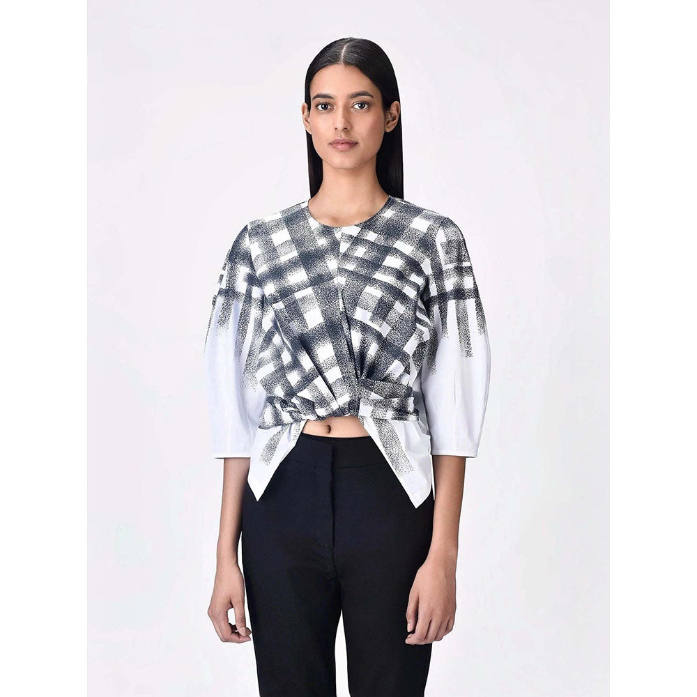 Genes Lecoanet Hemant Women's Round Neck Checks Printed Puff Sleeves T-shirt