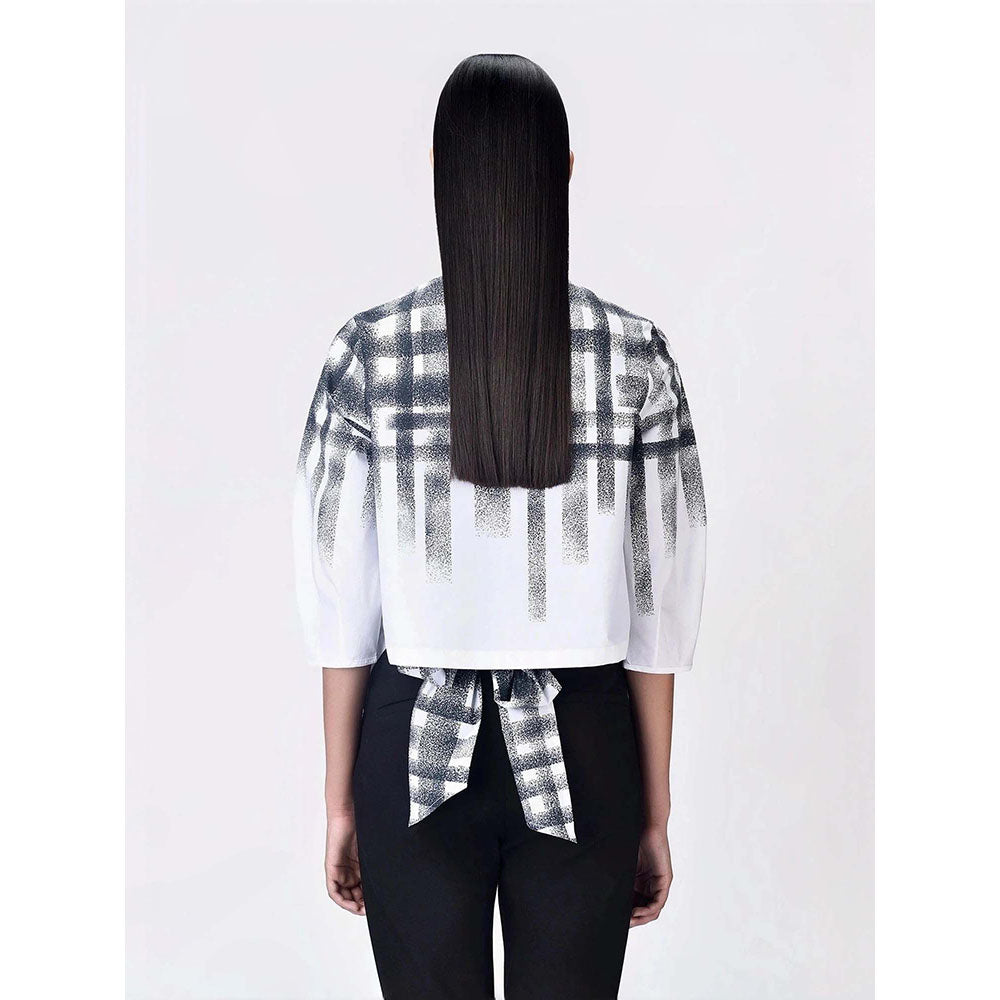 Genes Lecoanet Hemant Women's Round Neck Checks Printed Puff Sleeves T-shirt