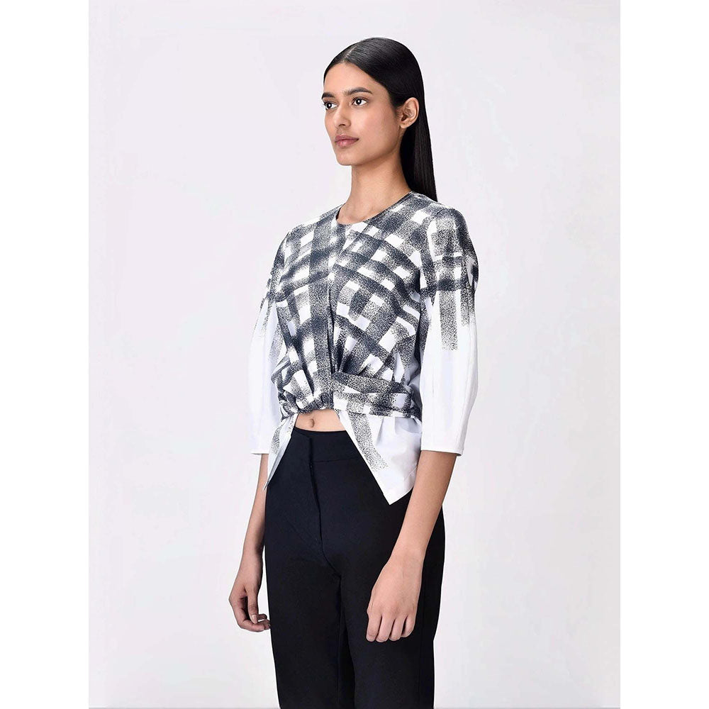 Genes Lecoanet Hemant Women's Round Neck Checks Printed Puff Sleeves T-shirt