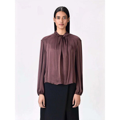 Genes Lecoanet Hemant Women's Viscose High Neck Solid Full Sleeves A-Line Top