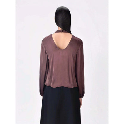 Genes Lecoanet Hemant Women's Viscose High Neck Solid Full Sleeves A-Line Top