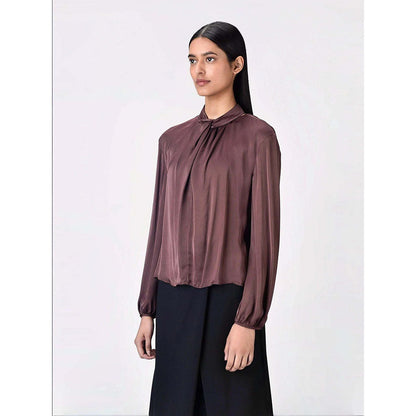 Genes Lecoanet Hemant Women's Viscose High Neck Solid Full Sleeves A-Line Top