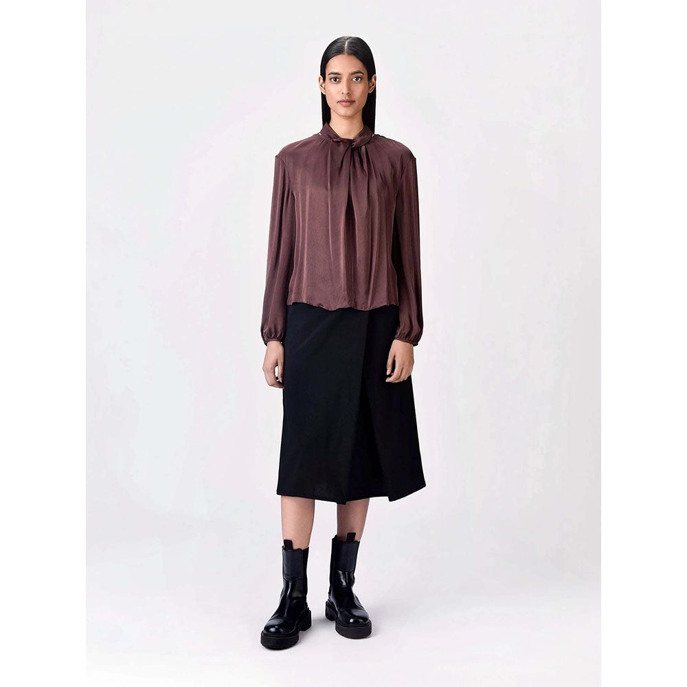 Genes Lecoanet Hemant Women's Viscose High Neck Solid Full Sleeves A-Line Top