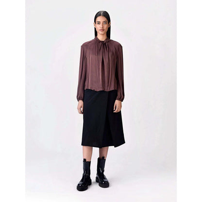 Genes Lecoanet Hemant Women's Viscose High Neck Solid Full Sleeves A-Line Top