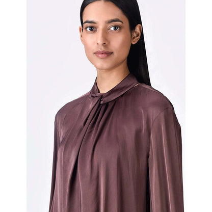 Genes Lecoanet Hemant Women's Viscose High Neck Solid Full Sleeves A-Line Top