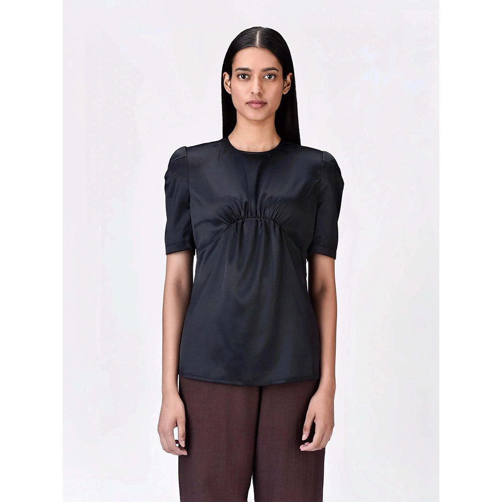 Genes Lecoanet Hemant Women's Polyester Crepe Round Neck Solid Half Sleeves Top