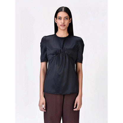 Genes Lecoanet Hemant Women's Polyester Crepe Round Neck Solid Half Sleeves Top