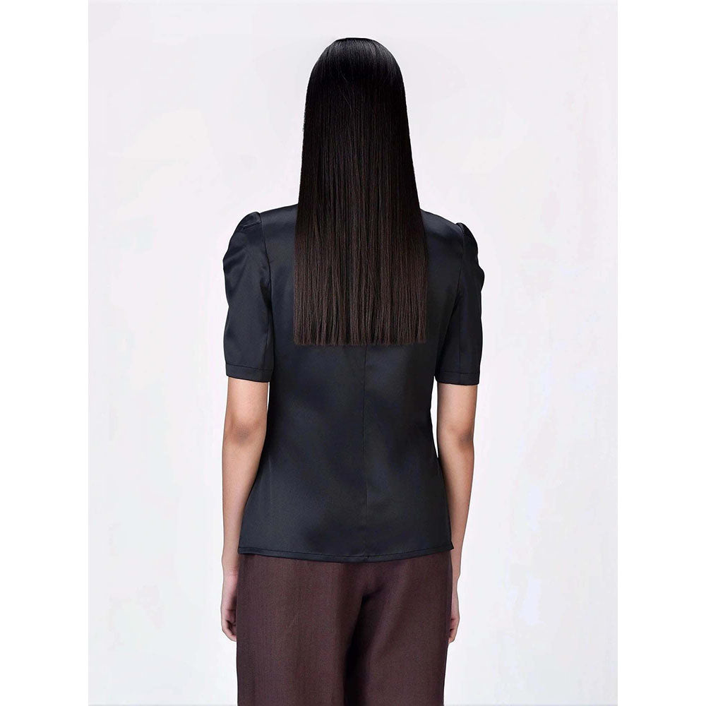 Genes Lecoanet Hemant Women's Polyester Crepe Round Neck Solid Half Sleeves Top