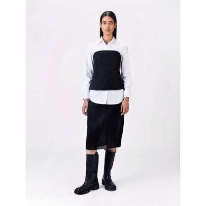 Genes Lecoanet Hemant Women's Polyester Crepe Embellished Solid Sleeveless Tube Top