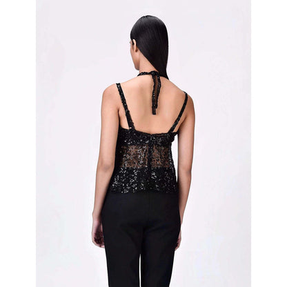 Genes Lecoanet Hemant Women's Cotton Halter Neck Embellished Sleeveless Top