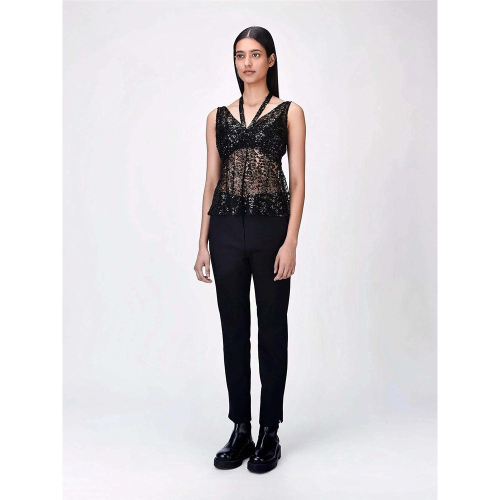 Genes Lecoanet Hemant Women's Cotton Halter Neck Embellished Sleeveless Top