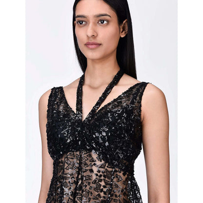 Genes Lecoanet Hemant Women's Cotton Halter Neck Embellished Sleeveless Top