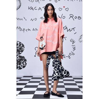 Genes Lecoanet Hemant Rabbit Text Oversized Print Shirt Peach