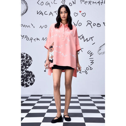 Genes Lecoanet Hemant Rabbit Text Oversized Print Shirt Peach