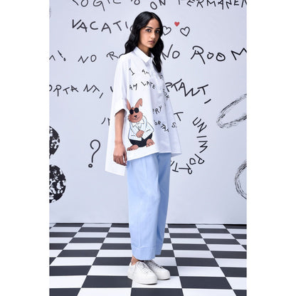 Genes Lecoanet Hemant Rabbit Text Oversized Print Shirt White