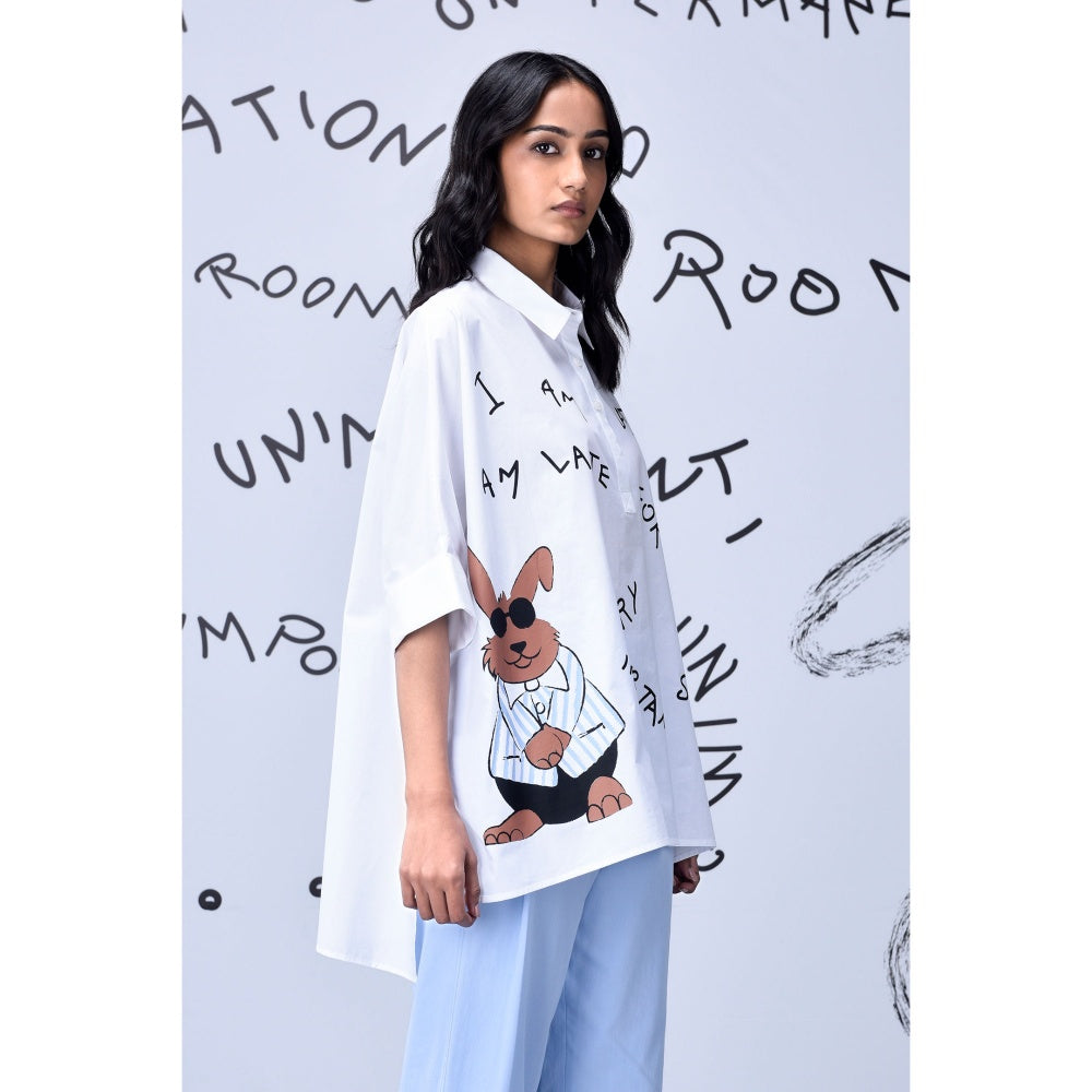 Genes Lecoanet Hemant Rabbit Text Oversized Print Shirt White