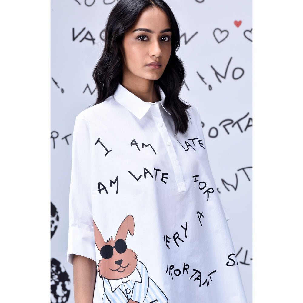 Genes Lecoanet Hemant Rabbit Text Oversized Print Shirt White