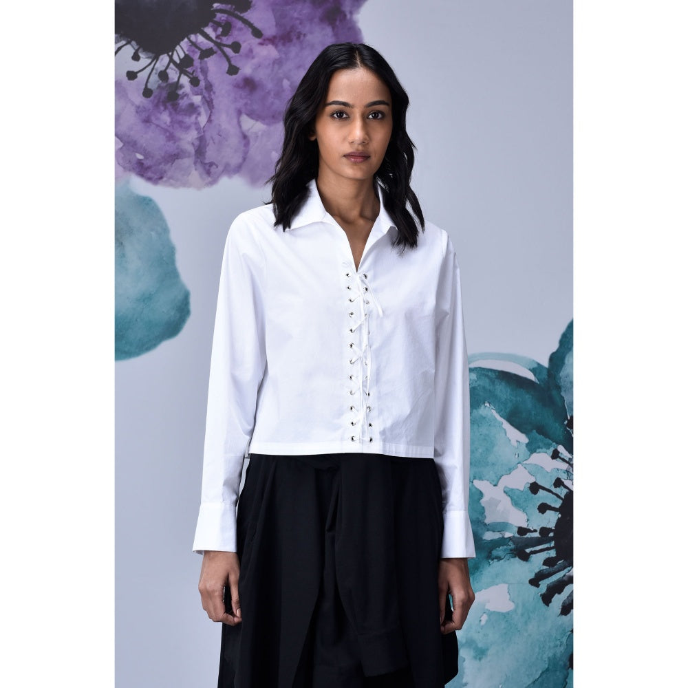 Genes Lecoanet Hemant Cotton Lace Up Solid Shirt White