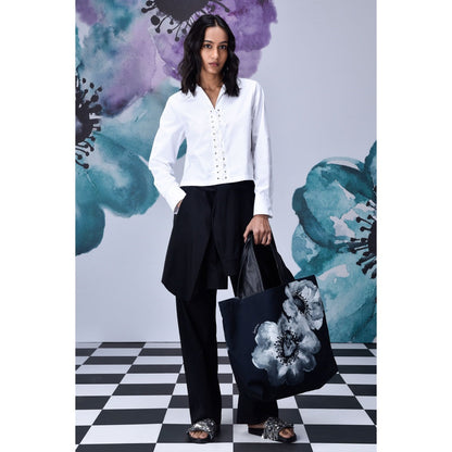 Genes Lecoanet Hemant Cotton Lace Up Solid Shirt White