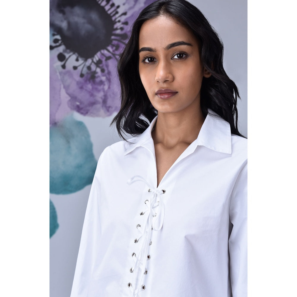 Genes Lecoanet Hemant Cotton Lace Up Solid Shirt White