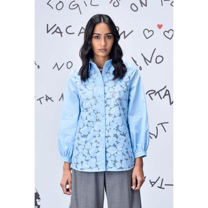 Genes Lecoanet Hemant Women Cutout Self Design Shirt Light Blue
