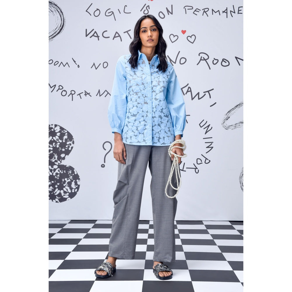 Genes Lecoanet Hemant Women Cutout Self Design Shirt Light Blue