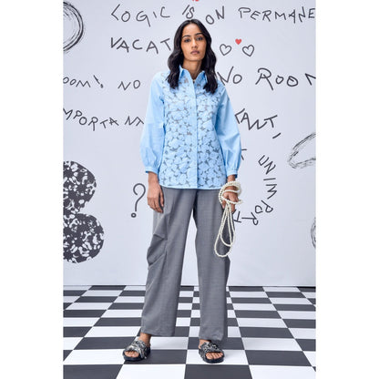 Genes Lecoanet Hemant Women Cutout Self Design Shirt Light Blue