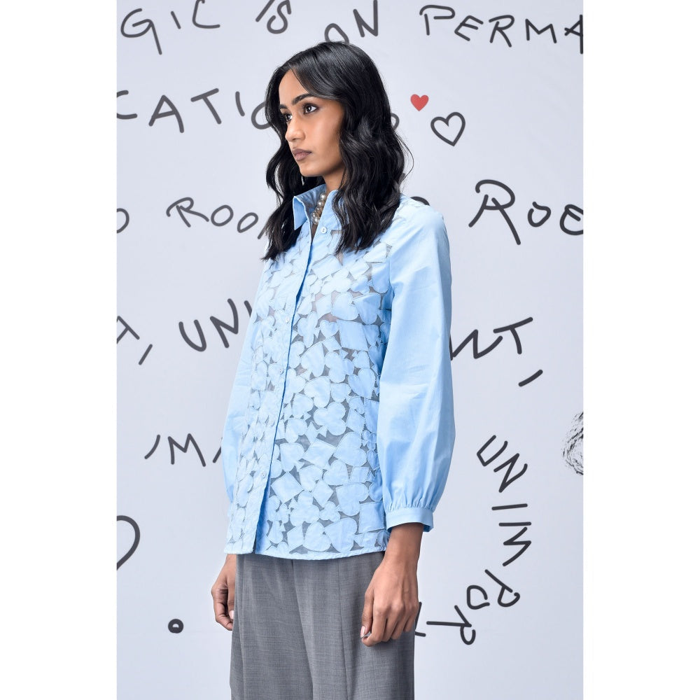 Genes Lecoanet Hemant Women Cutout Self Design Shirt Light Blue