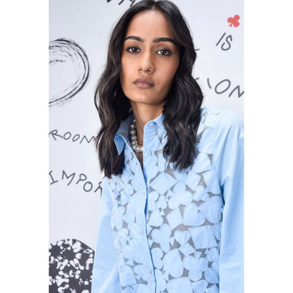 Genes Lecoanet Hemant Women Cutout Self Design Shirt Light Blue
