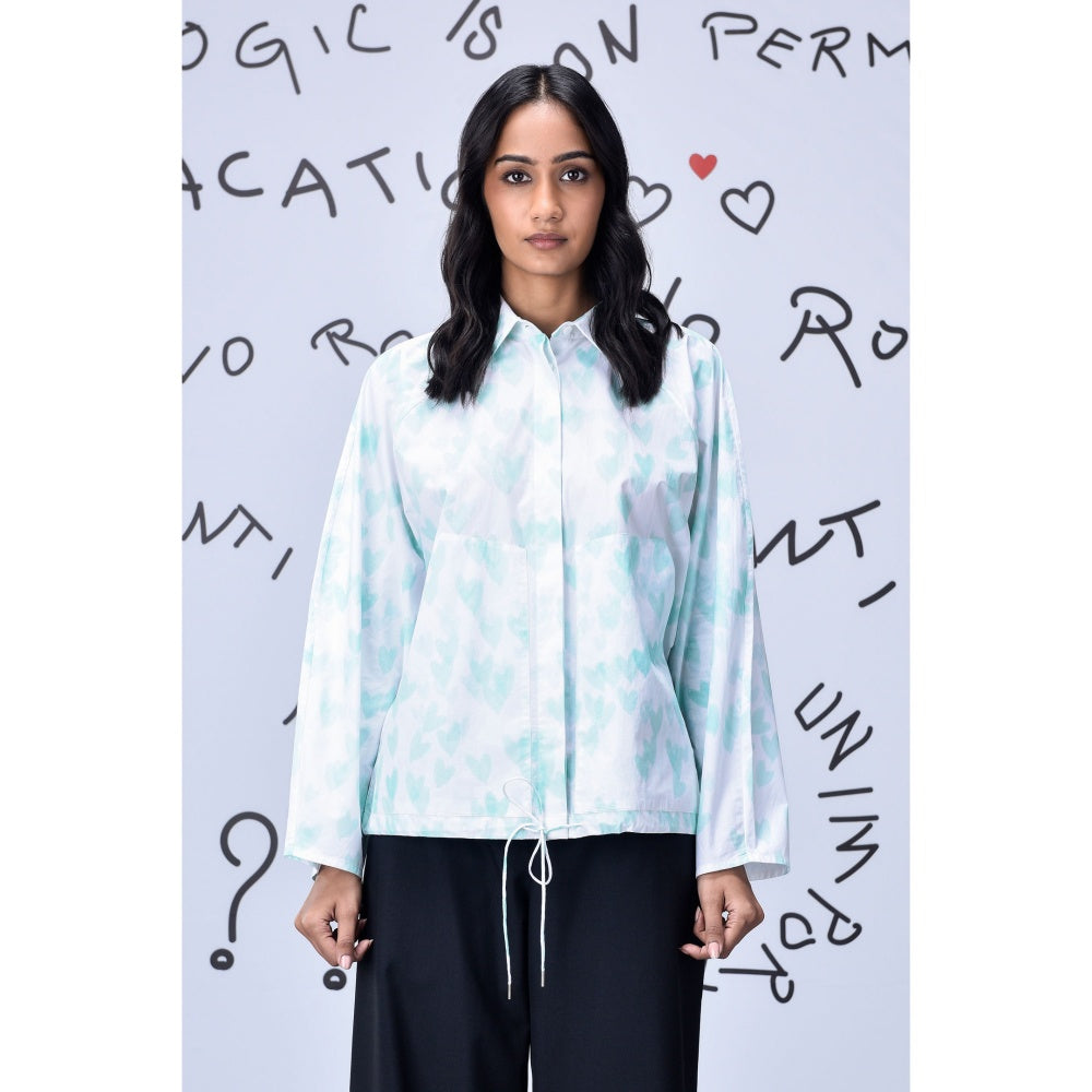 Genes Lecoanet Hemant Womens Heart Print Shirt Nile Green