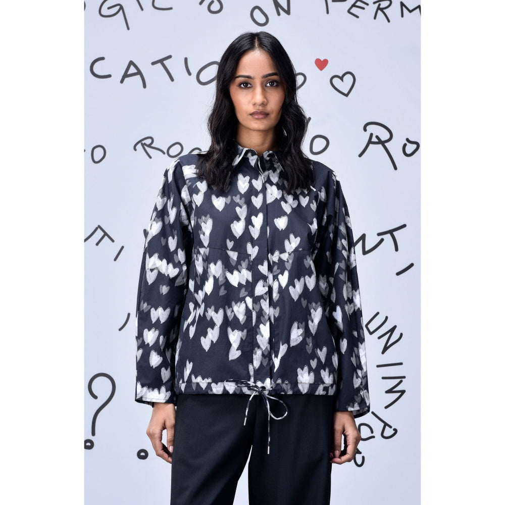 Genes Lecoanet Hemant Womens Heart Print Shirt Black