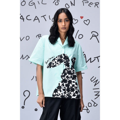 Genes Lecoanet Hemant Scribble Rabbit Cuban Shirt Nile Green