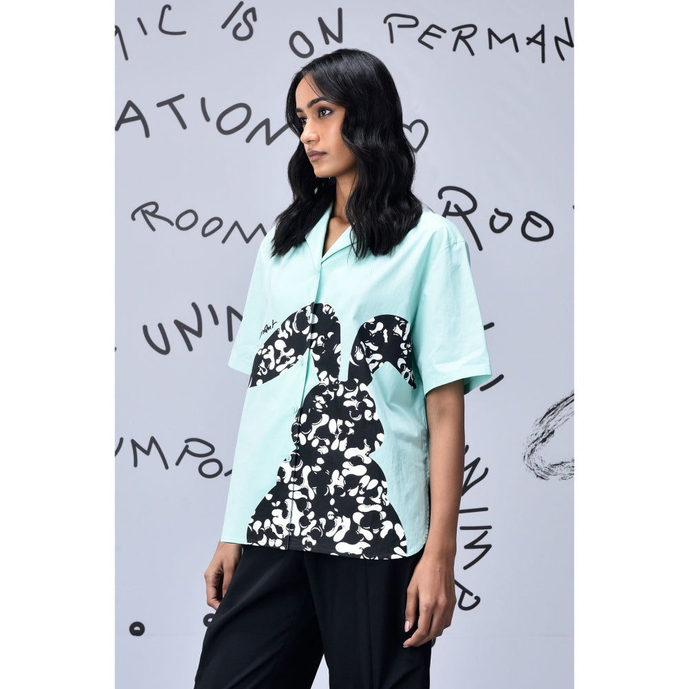 Genes Lecoanet Hemant Scribble Rabbit Cuban Shirt Nile Green