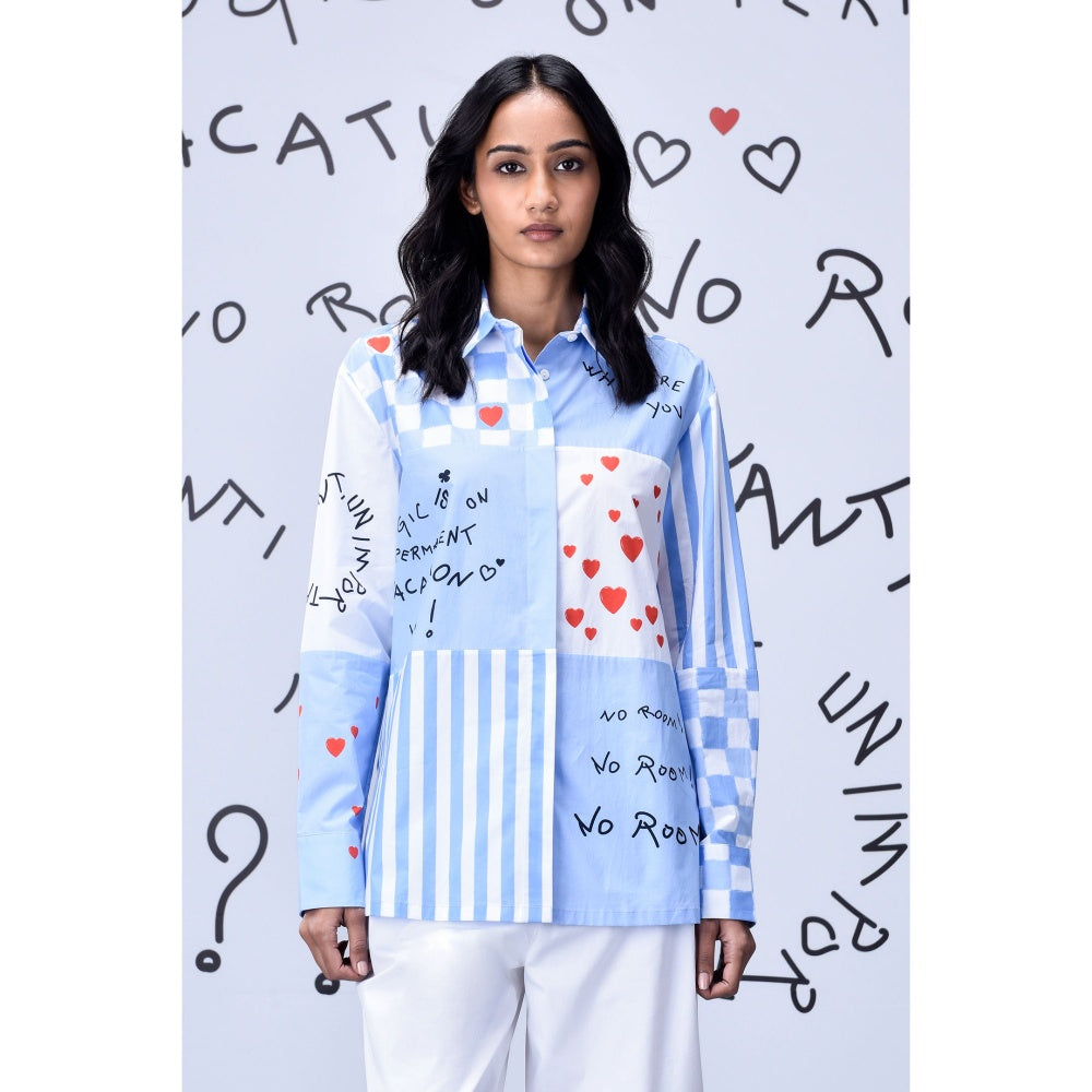 Genes Lecoanet Hemant Women'S Chess Board Printed Shirt Light Blue