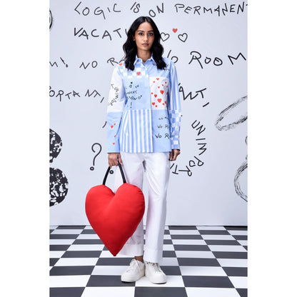 Genes Lecoanet Hemant Women'S Chess Board Printed Shirt Light Blue