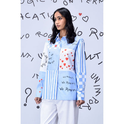 Genes Lecoanet Hemant Women'S Chess Board Printed Shirt Light Blue