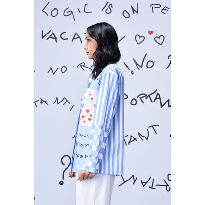 Genes Lecoanet Hemant Women'S Chess Board Printed Shirt Light Blue